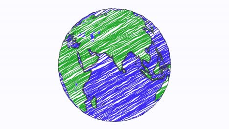 Erde-Zeichnung-Papier-Cartoon-Hand-Gezeichnet-Animation-Drehen-Globus-Welt